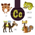 Fun animal letters of the alphabet for the development and learning of preschool children. Set of cute forest, domestic and marine