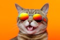 funny neon portrait fashion colourful pet sunglasses cat cute animal. Generative AI.