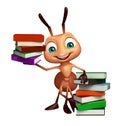 fun Ant cartoon character with book stack Royalty Free Stock Photo