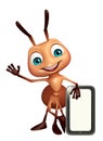 fun Ant cartoon character with mobile