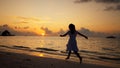 Fun Beach Travel Vacation. Kid Running In Sunset Royalty Free Stock Photo