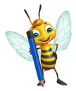 fun Bee cartoon character with pencil