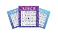 Fun bingo blue and purple tickets with shadows on the white background