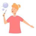 Fun blowing bubbles icon cartoon vector. Child soap Royalty Free Stock Photo