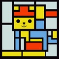 Mondrian Style Retro Rectangle Cat Composition