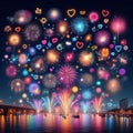 fun bright and colourful fireworks emojis and icons for a happy new years or party