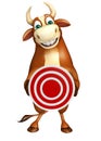 Fun Bull cartoon character with target sign Royalty Free Stock Photo