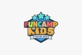 fun camp kids logo with a combination of fun camp kids lettering with silhouettes of children\'s activities