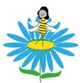 A fun cartoon bee on a beautiful blue flower Royalty Free Stock Photo