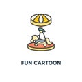 fun cartoon character on the carousel with horses icon. funfair carnival concept symbol design, amusement attraction park, Royalty Free Stock Photo