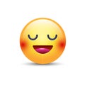 Fun cartoon emoji smiley icon face. Happy smiling emoticon with closed eyes. Royalty Free Stock Photo