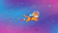Cat Astronaut in Space, Cartoon Kitty Flying with Rocket Pack Royalty Free Stock Photo