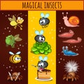 Fun cartoon insects mutants, bees, spiders, slugs