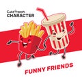 Fun cartoon vector illustration. French fries and soda Royalty Free Stock Photo