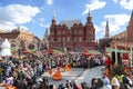 Fun at the celebration of Maslenitsa at the Manege square in Moscow