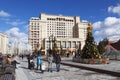 Fun at the celebration of Maslenitsa at the Manege square in Moscow