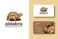 Fun cheerful Aldabra turtle cartoon mascot logo icon vector illustration and business card