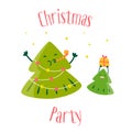 Fun Christmas tree with little tree. Christmas party. Greeting card. Vector illustration