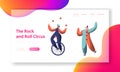 Fun Circus Show with Clown Unicycle Acrobat Landing Page. Woman Cyclist Juggler Balance. Holiday Carnival Scene Show