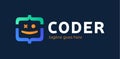 Fun Coding, Developer coding icon vector illustration, programming logo. smile face logo coding symbol