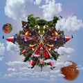 A colourful children playground equipment as a planet