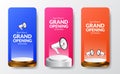 Fun colorful grand opening social media stories template with megaphone speaker with podium stage