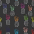 Fun Colorful Pineapples Vector Repeat Seamless Pattrern in Black, Blue, Orange and Green Colors. great for fabric, packaging Royalty Free Stock Photo