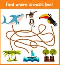 Fun and colorful puzzle game for children's development find where a deer, striped Chipmunk and fish. Training mazes for preschool