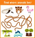 Fun and colorful puzzle game for children's development find where a deer, striped Chipmunk and fish. Training mazes for preschool Royalty Free Stock Photo