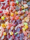 Fun colorful soft candy background. Closeup of sugar coated gelÃÂ©e