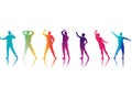 Fun colourful outline joy person disco design motion dancing silhouettes happiness people jumping shadow group Royalty Free Stock Photo