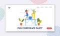 Fun Corporate Party Landing Page Template. Christmas Celebration, Cheerful People in Hats with Wine Glasses Celebrating Royalty Free Stock Photo