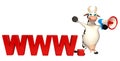 Fun Cow cartoon character with loudspeaker and www. sign Royalty Free Stock Photo