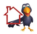 fun Crow cartoon character with home sign