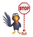 fun Crow cartoon character with stop sign Royalty Free Stock Photo