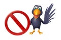 fun Crow cartoon character with stop sign Royalty Free Stock Photo