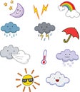 Fun cute cartoon weather symbols Royalty Free Stock Photo