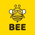 Fun cute smart bee in glasses. Vector