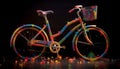 Fun cycling activity at night with multi colored wheel decoration generated by AI