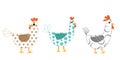 Fun doodle birds and cocks set for design elements of collage