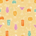 Fun doodle cocktails seamless pattern, cute comic style, great for textiles, banners, wallpapers, wrapping - vector design