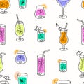 Fun doodle cocktails seamless pattern, cute comic style, great for textiles, banners, wallpapers, wrapping - vector design