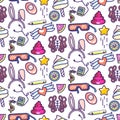 Fun doodles vector icons seamless pattern. Royalty Free Stock Photo