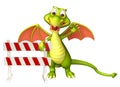 Fun Dragon cartoon character with baracade Royalty Free Stock Photo