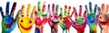 hand child finger paint concept colorful artist smile art fun. Generative AI.