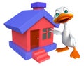 Fun Duck cartoon character with home