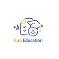 Fun education concept, emoticon and checklist, exam preparation, high score test results