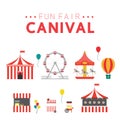 Fun fair, vector icons and background and illustration Royalty Free Stock Photo