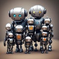 A portrait of a family of robots, depicting large and baby robots, generated by AI. Royalty Free Stock Photo