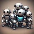 A portrait of a family of robots, depicting large and baby robots, generated by AI. Royalty Free Stock Photo